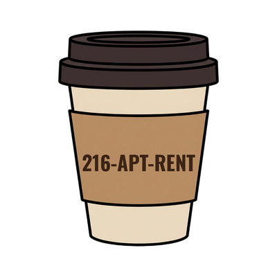 216-APT-RENT on a coffee cup