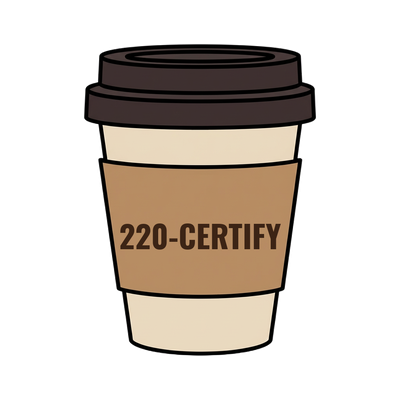 220-CERTIFY on a coffee cup
