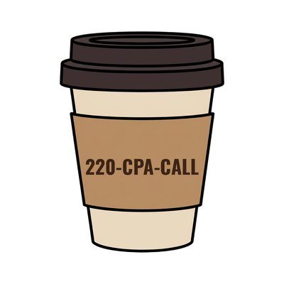 220-CPA-CALL on a coffee cup