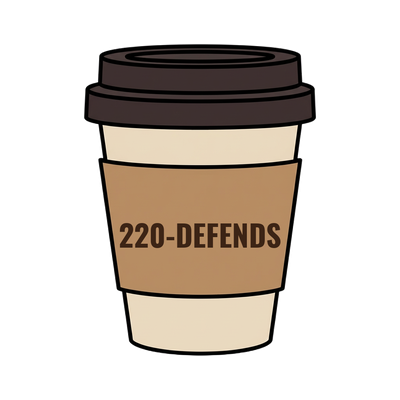 220-DEFENDS on a coffee cup