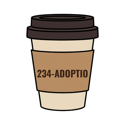 234-ADOPTIO on a coffee cup