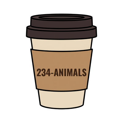 234-ANIMALS on a coffee cup