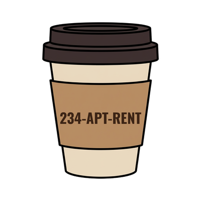234-APT-RENT on a coffee cup