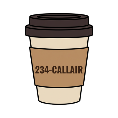 234-CALLAIR on a coffee cup