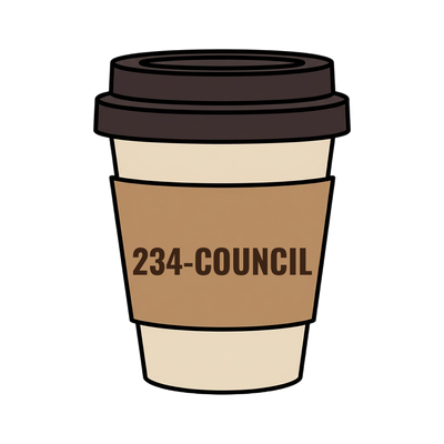 234-COUNCIL on a coffee cup