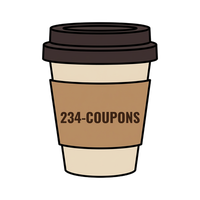 234-COUPONS on a coffee cup