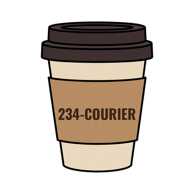 234-COURIER on a coffee cup