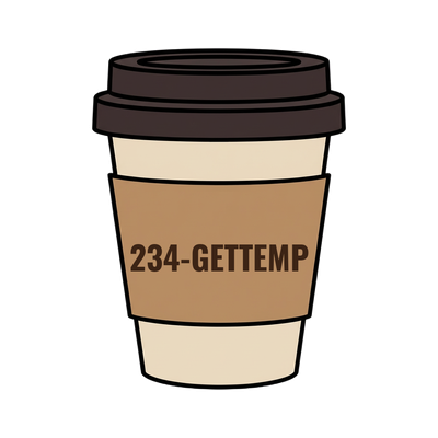 234-GETTEMP on a coffee cup