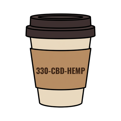 330-CBD-HEMP on a coffee cup