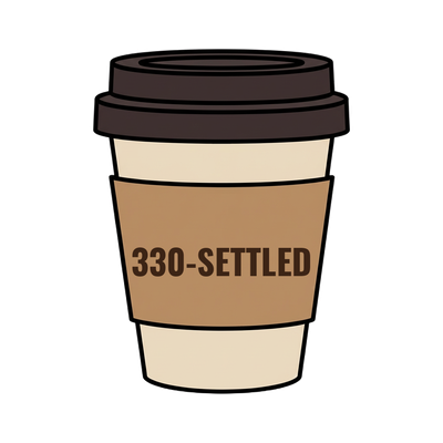 330-SETTLED on a coffee cup