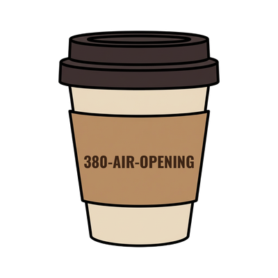 380-AIR-OPENING on a coffee cup