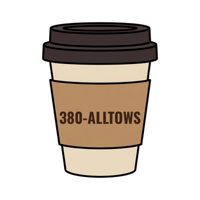 380-ALLTOWS on a coffee cup