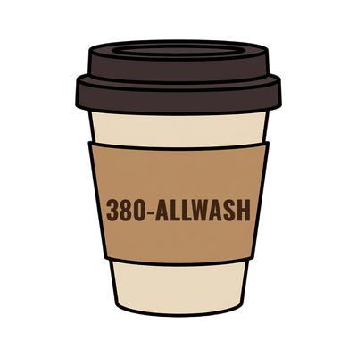 380-ALLWASH on a coffee cup