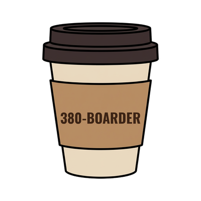 380-BOARDER on a coffee cup