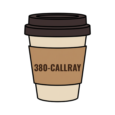 380-CALLRAY on a coffee cup