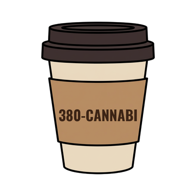 380-CANNABI on a coffee cup