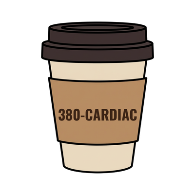 380-CARDIAC on a coffee cup