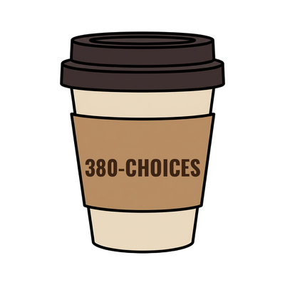 380-CHOICES on a coffee cup