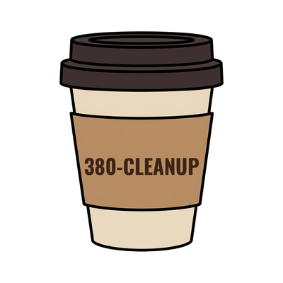 380-CLEANUP on a coffee cup