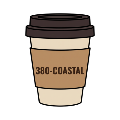 380-COASTAL on a coffee cup