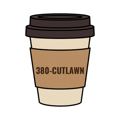 380-CUTLAWN on a coffee cup