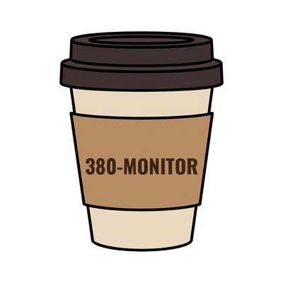 380-MONITOR on a coffee cup