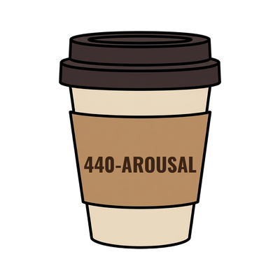 440-AROUSAL on a coffee cup