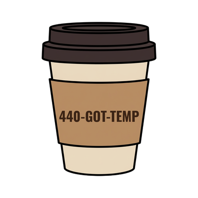 440-GOT-TEMP on a coffee cup