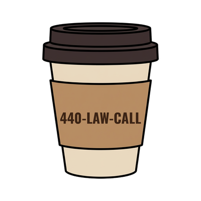 440-LAW-CALL on a coffee cup