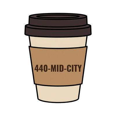 440-MID-CITY on a coffee cup