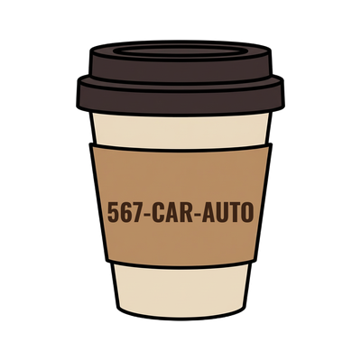 567-CAR-AUTO on a coffee cup