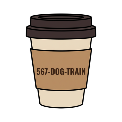 567-DOG-TRAIN on a coffee cup