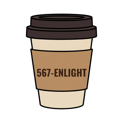 567-ENLIGHT on a coffee cup