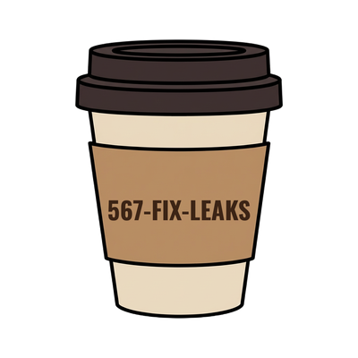 567-FIX-LEAKS on a coffee cup