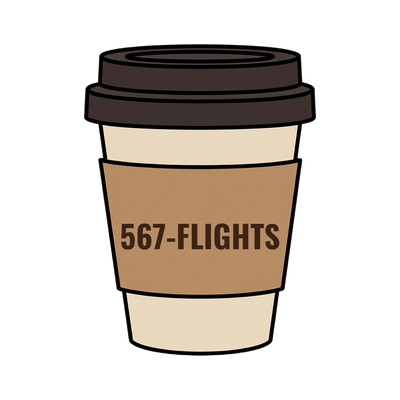 567-FLIGHTS on a coffee cup