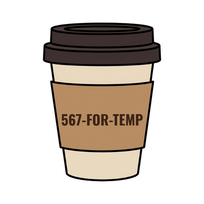 567-FOR-TEMP on a coffee cup
