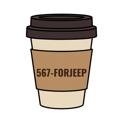 567-FORJEEP on a coffee cup