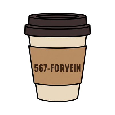 567-FORVEIN on a coffee cup