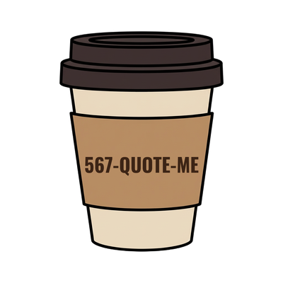 567-QUOTE-ME on a coffee cup