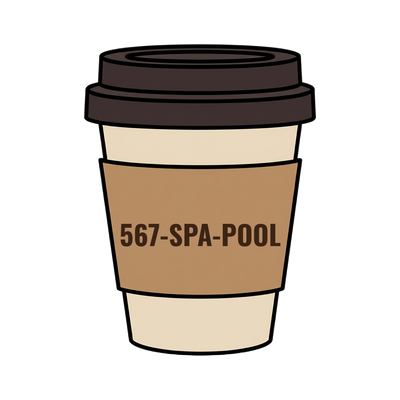 567-SPA-POOL on a coffee cup