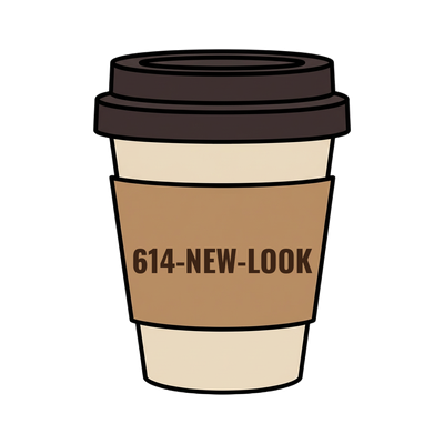 614-NEW-LOOK on a coffee cup