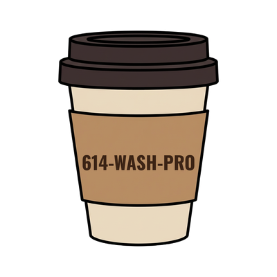614-WASH-PRO on a coffee cup