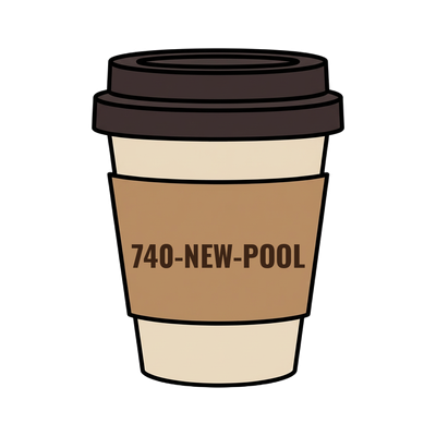 740-NEW-POOL on a coffee cup
