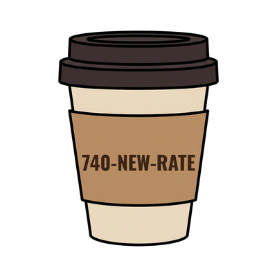 740-NEW-RATE on a coffee cup