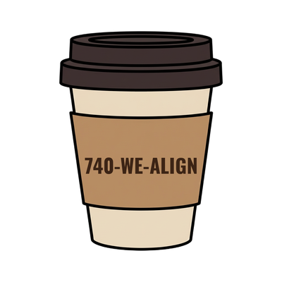740-WE-ALIGN on a coffee cup