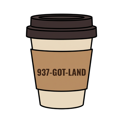 937-GOT-LAND on a coffee cup